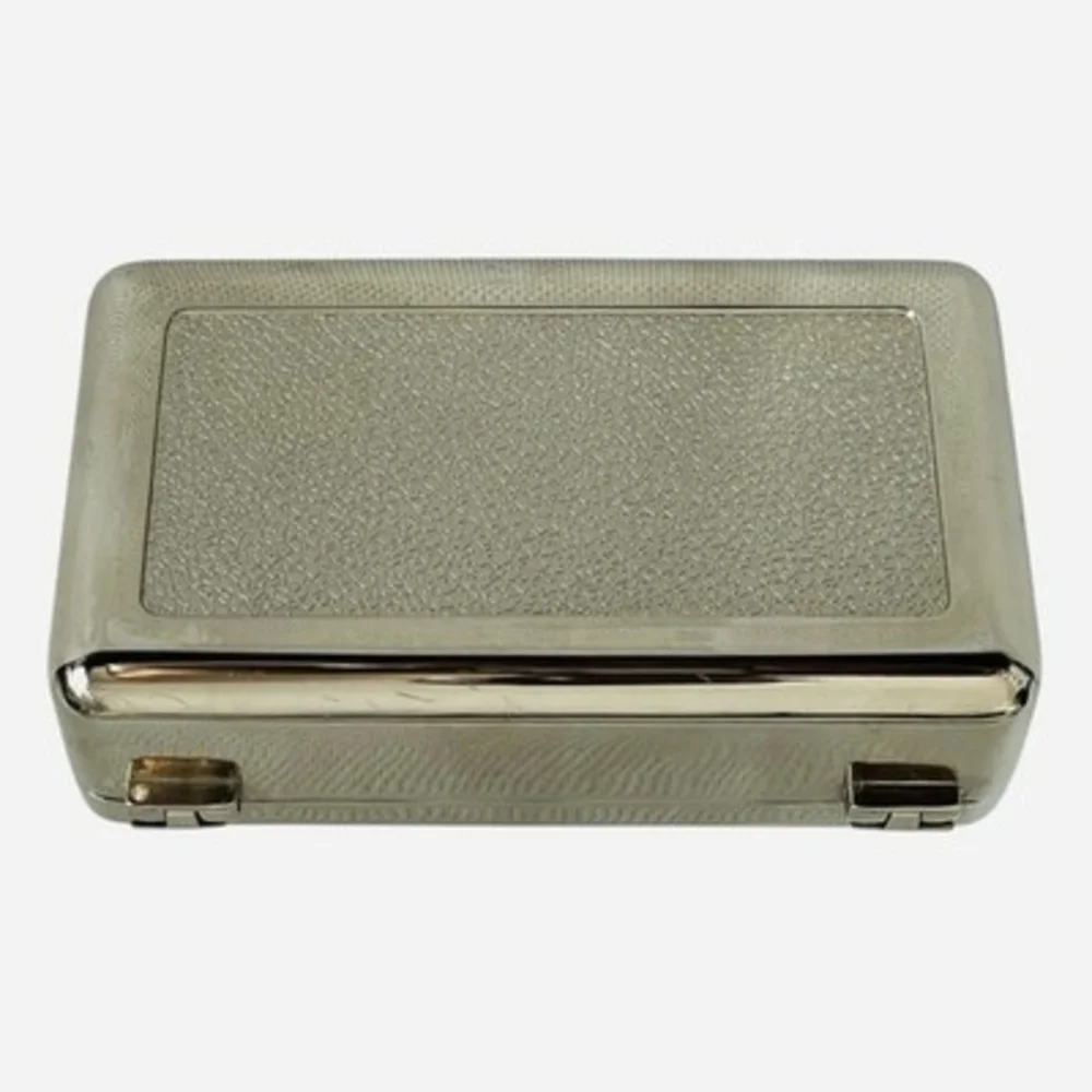 Silver Plated Jewelry Box Monogram K Textured Lid Grey Velvet Mirror Ring Holder